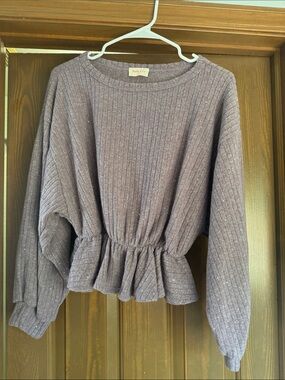 Soft Purple Ribbed Peplum Sparkle Sweater
